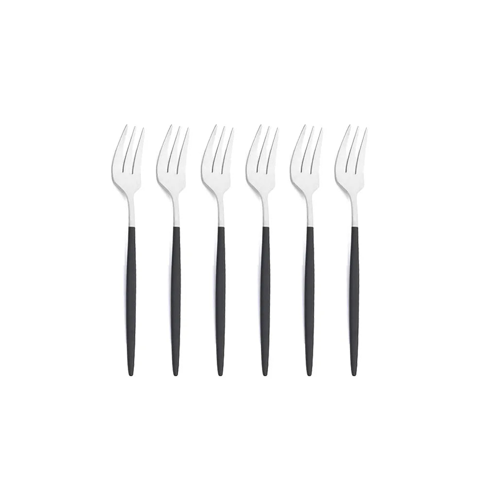 6Pcs Stainless Steel Tea Forks Black Gold Cake Fork Snack Salad Coffee Fruit Fork Mirror Cutlery Tableware Set Kitchen Utensils