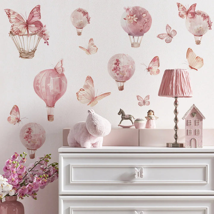 Butterfly Balloon Vinyl Tile Child Wall Sticker For Girl Room Kids Room Decor Bedroom Accessories Wall Decor Adhesive Wallpaper